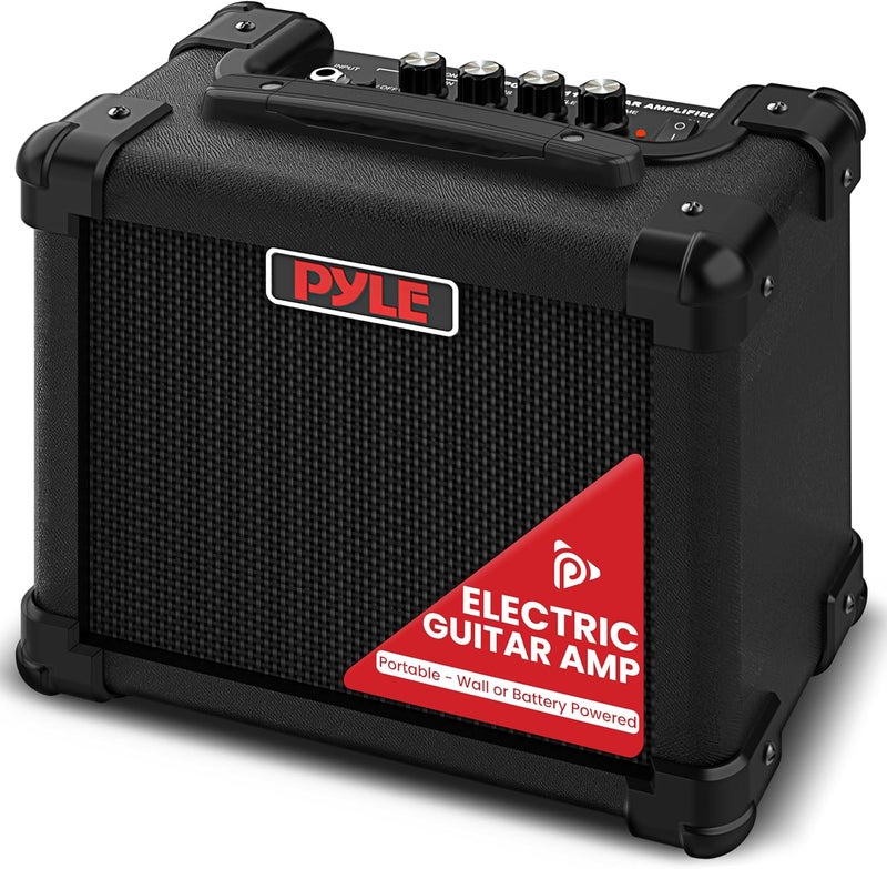 Pyle Portable Electric Guitar Amplifier - Battery or Wall Power 10 Watts Mini Instrument Amp with 5-Inch High Definition Speaker, Volume, Bass, Treble, Distortion, Gain Controls, AUX Input - Image 1